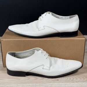 Salvatore Ferragamo Studio Shoes Mens 10.5 White Leather Perforated Dress Derby
